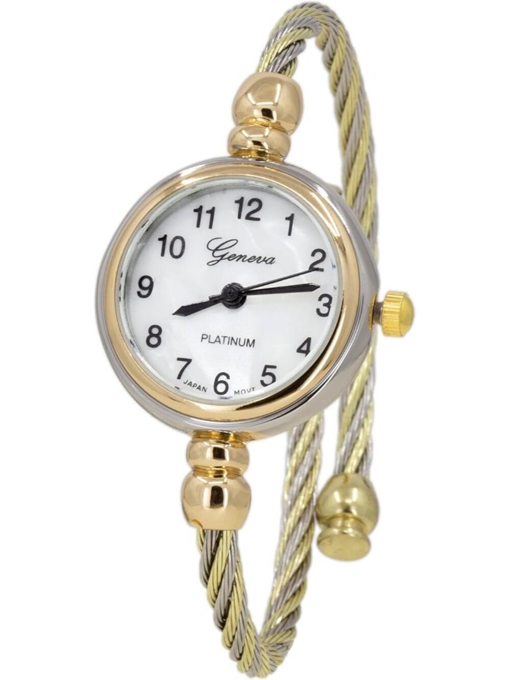 Women's Tan Gold Analog Quartz Elegant Cable Cuff Arabic Numbers Bracelet Watch
